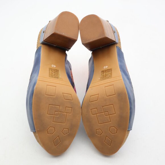 L'artiste Spring Step Zippia Blue Floral Women's EU 40 Open Toe Chunky Heel Clog - Picture 7 of 11